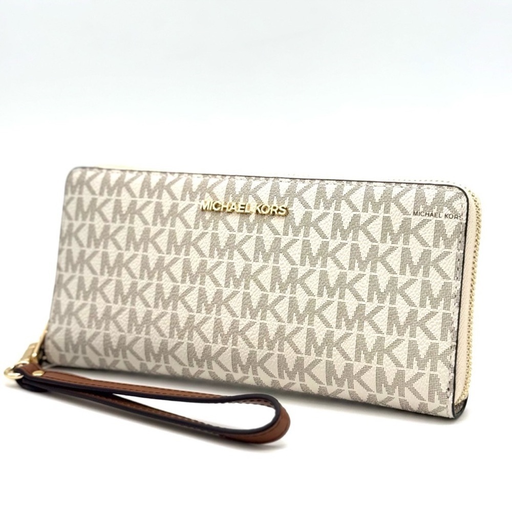 Michael Kors Large Continental Wallet Wristlet Vanilla/Brown - Picture 2 of 9
